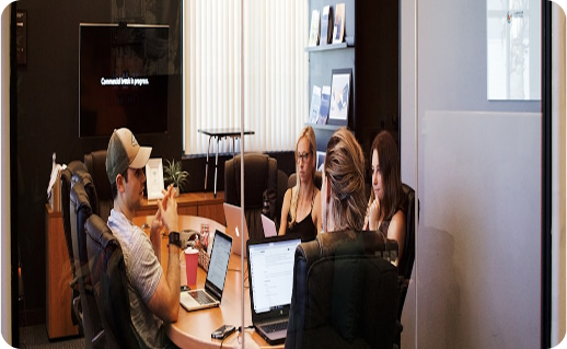 Team collaboration in office environment